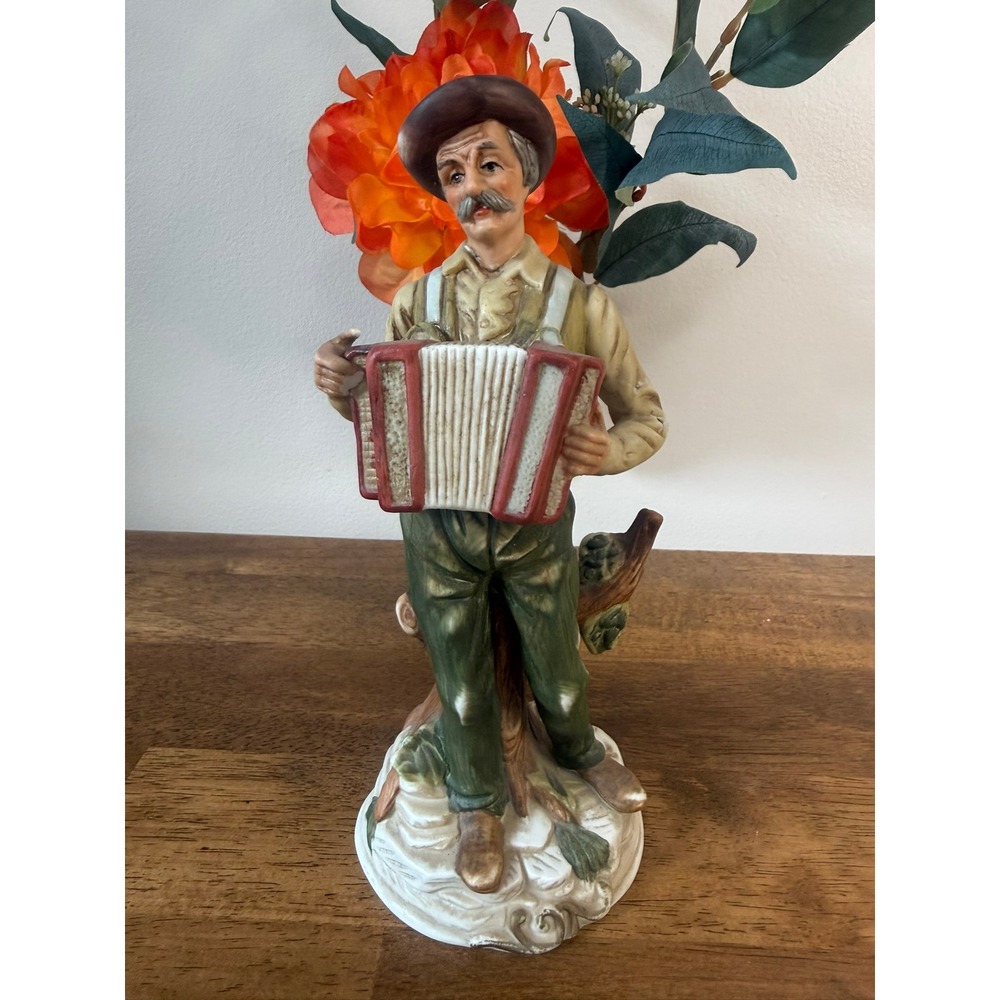 Vintage Capodimonte Style Porcelain Accordion Player Musician Figurine